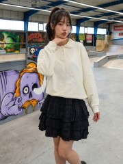 JR NRC Overlap Embroidery Tiered Mini Black Skirt