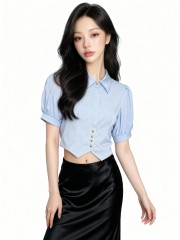Puff Sleeves Satin Shirt RO1