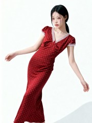 ELITE Hepburn Polka Classic Satin Midi Dress