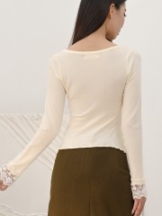 SMARTEN KNIT LACE OUTLINE COMBI TOP