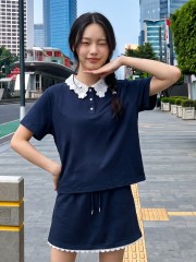 JR NRC 2pcs Set Lace Collar Polo & Lace Edge Skort