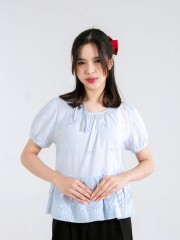 CNY Flower Embroidery Necklining Tied Top