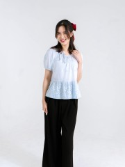 CNY Flower Embroidery Necklining Tied Top