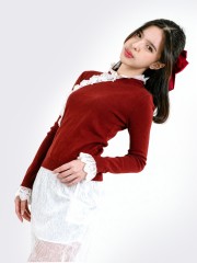CNY Oriental Button Lace Knit Top