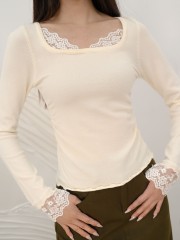 SMARTEN KNIT LACE OUTLINE COMBI TOP