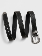 Engraved Silver Buckle Black  And Brown Belt