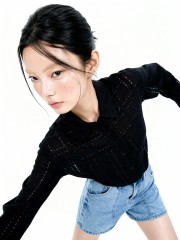 Pecan Grid Lines Embroidery Oversize Shirt