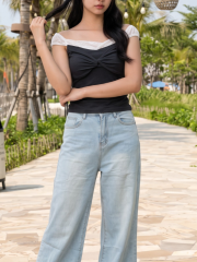 PG Lace Off Shoulder Front Twisted Top