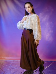 WW Atiya Neck Drawstring Ribbon Embroidery Top