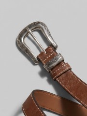 Engraved Silver Buckle Black  And Brown Belt