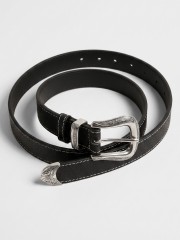 Engraved Silver Buckle Black  And Brown Belt