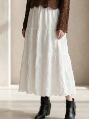 EID Flower Embroidery with Lace Edge Maxi Skirt
